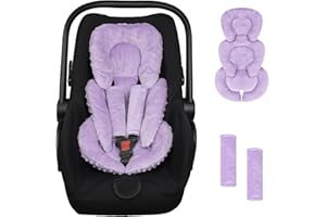 Infant Car Seat Insert Head and Body Support, GFU Reversible Newborn Insert for Carseat with Strap Pads, Soft Stroller Cushion Pillow Insert for Boys and Girls, Fits for Stroller, Swing, Purple