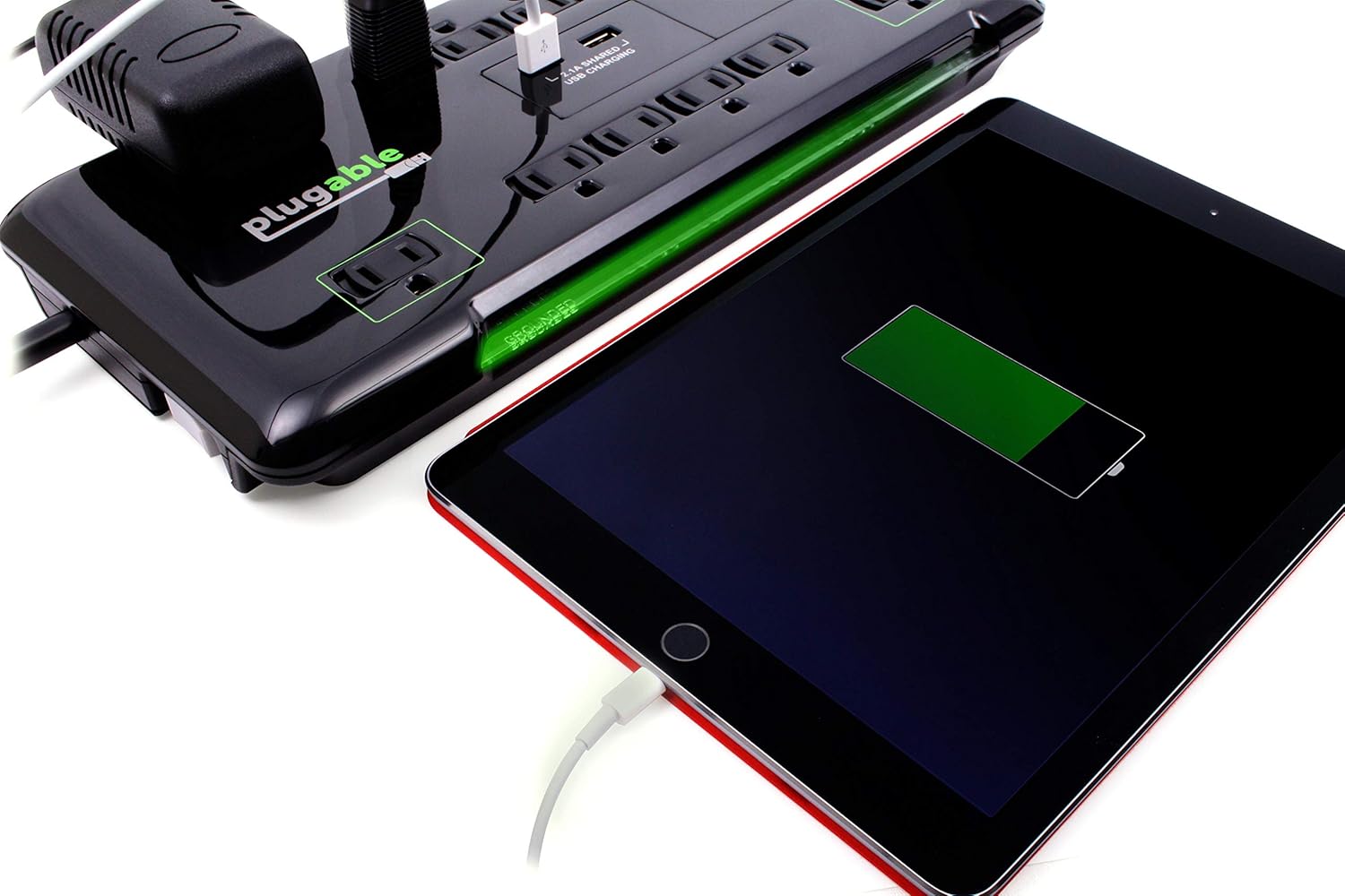 Plugable Surge Protector Power Strip with USB and 12 AC Outlets, Built-in 10.5W 2-Port USB Charger for Android, Apple iOS, and Windows Mobile Devices, 25 Foot Extension Cord: Electronics