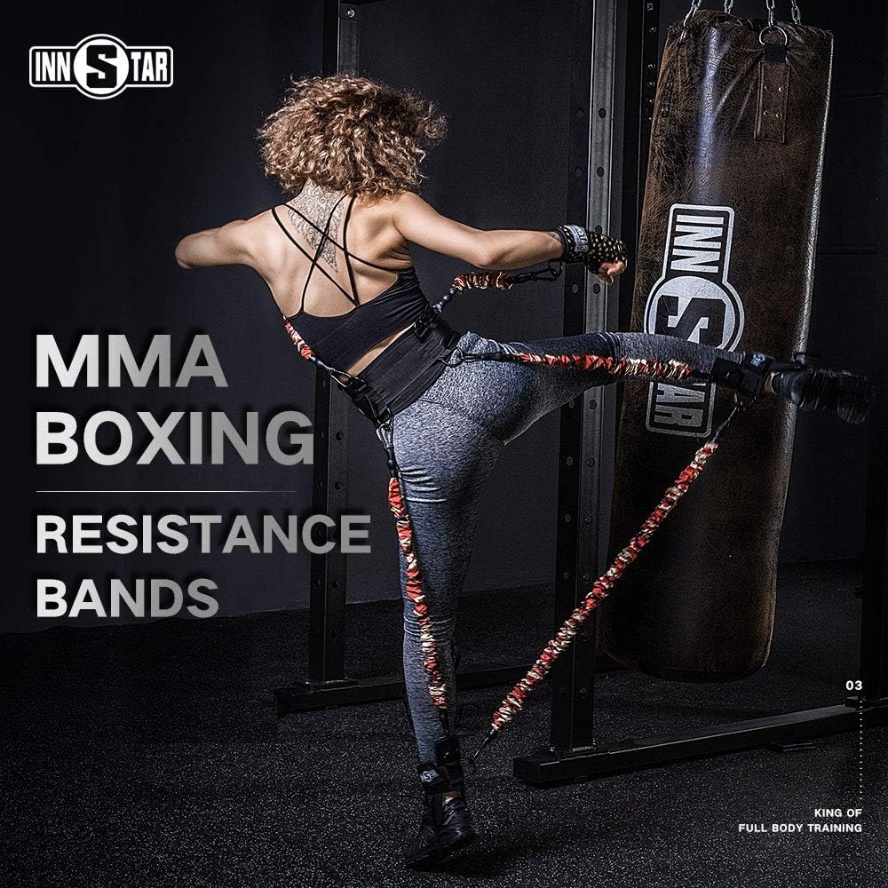 INNSTAR MMA Boxing Training Resistance Belt Band Set Power Punch Pro Strength Training Equipment for Muay Thai,Karate Combat,Fitness,Basketball,Volleyball,Football Men&Women