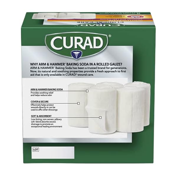 CURAD SOOTHEPLUS ROLLED GAUZE WITH ARM & HAMMER BAKING SODA, 3″ X 2.5 YDS, 5 COUNT (PACK OF 1)