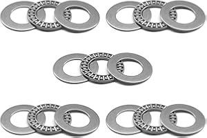 COCICA 5 Sets AXK2035 Thrust Needle Roller Bearings with 10 Washers, 20mm/0.79 ID, 35mm/1.38 OD 2mm Thk, Small Bearings for Lawn Mower Truck Power Steering