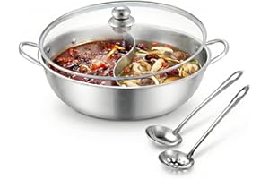 Hot Pot with Divider, 18/8 Stainless Steel Shabu Pot Dual Sided Pot for Induction Cooktop Gas Stove, Dual-Flavor Chinese Hotp