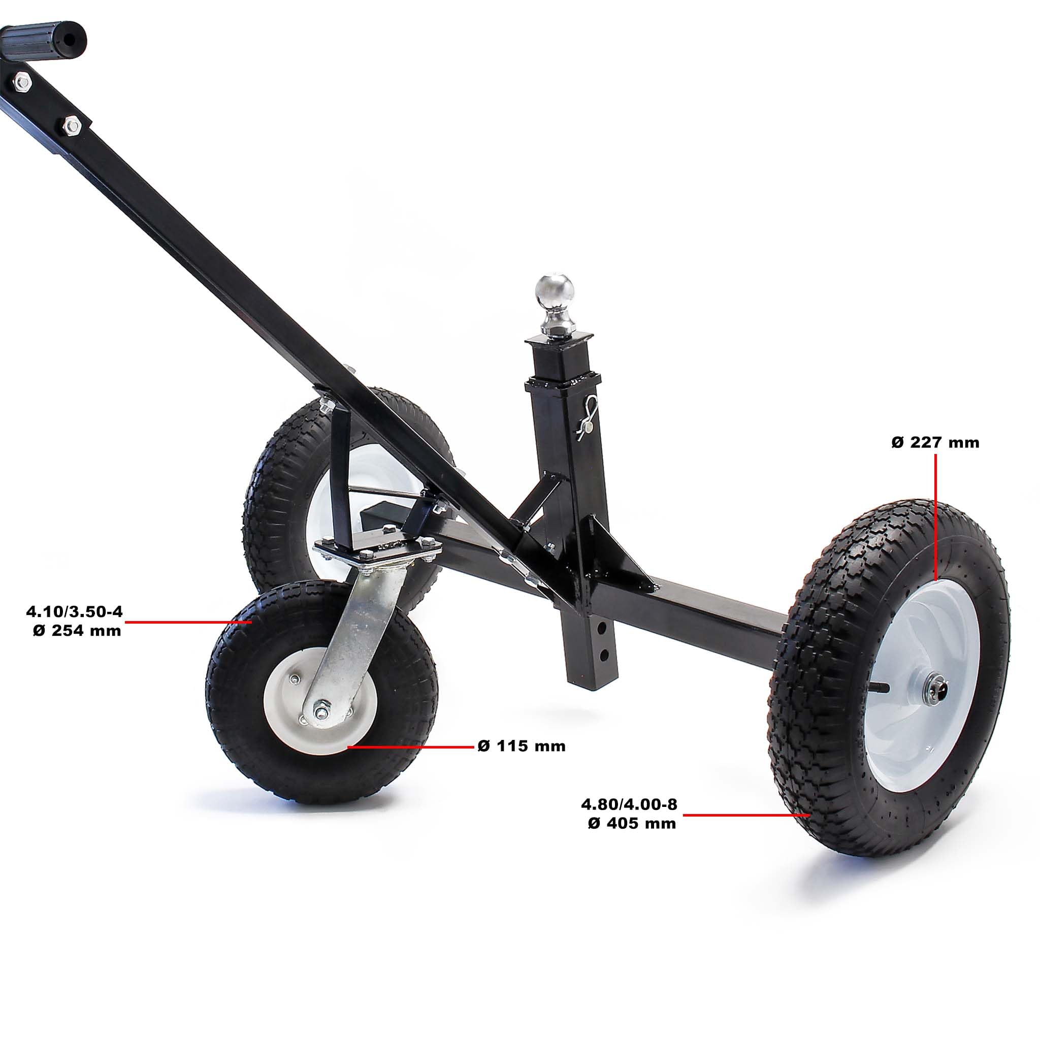 Wiltec Rangierhilfe für Anhänger und Wohnwagen bis 500 kg, Rangierwagen mit 3 Rädern und höhenverstellbarer Kupplungskugel 6