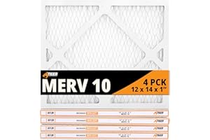 TIGER TOUGH PRODUCTS Tiger Tough MERV 10 Air Filters, 12x14x1 – MPR 1000 Pleated HVAC AC Furnace Filter Replacement for Home, Pack of 4