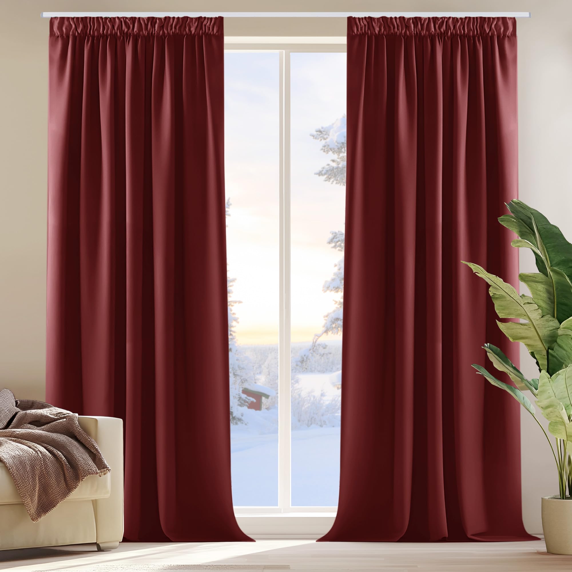 Deconovo Blackout Curtains Pencil Pleat Rod Pocket Thermal Insulated Curtains for Girls Room Red W55 x L82 Inch 2 Panels