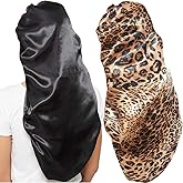 Wbfwbb 2 Pcs Silk Bonnet for Women Satin, Soft Elastic Band Silky Sleeping Cap Big Bonnets for Braids Black,Brown