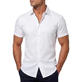 Manwan walk Men's Short Sleeve Formal Stretch Dress Shirt Solid Casual Button Down Shirts