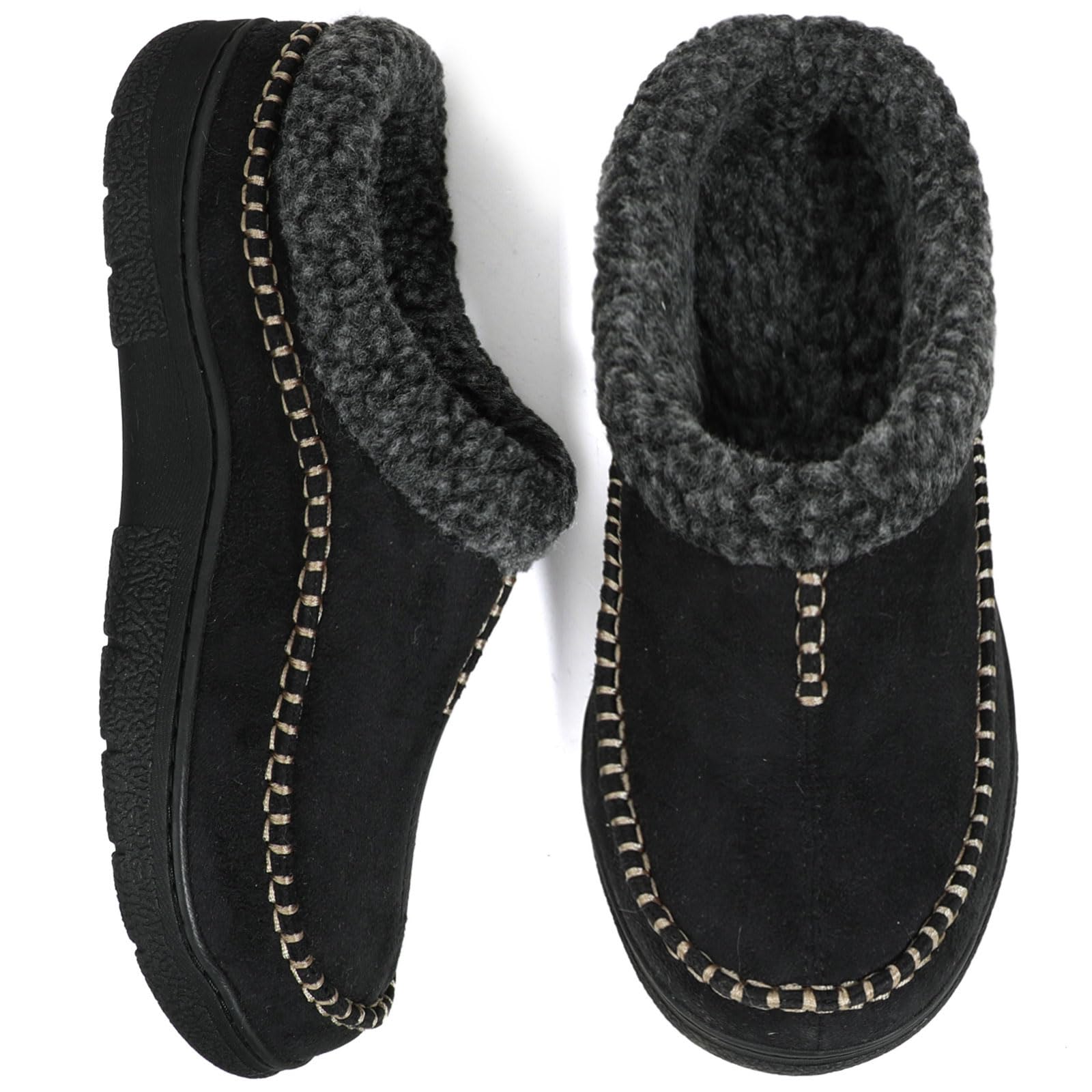 thumbnail image 2 of Alpine Swiss Mens Memory Foam Fleece Clog Slippers Wide Warm Slip On House Shoes - Black - 8 2 of 14