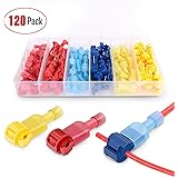 Nilight - 50004R 120 Pcs/60 Pairs Quick Splice Wire Terminals T-Tap Self-stripping with Nylon Fully Insulated Male Quick Disc