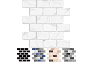 URCOLOR 10-Sheet Peel and Stick Backsplash Tile Sticker for Kitchen,12"x12" Self Adhesive Subway Wall Tiles Stick on Back Splashes for Bathroom White Marble Design