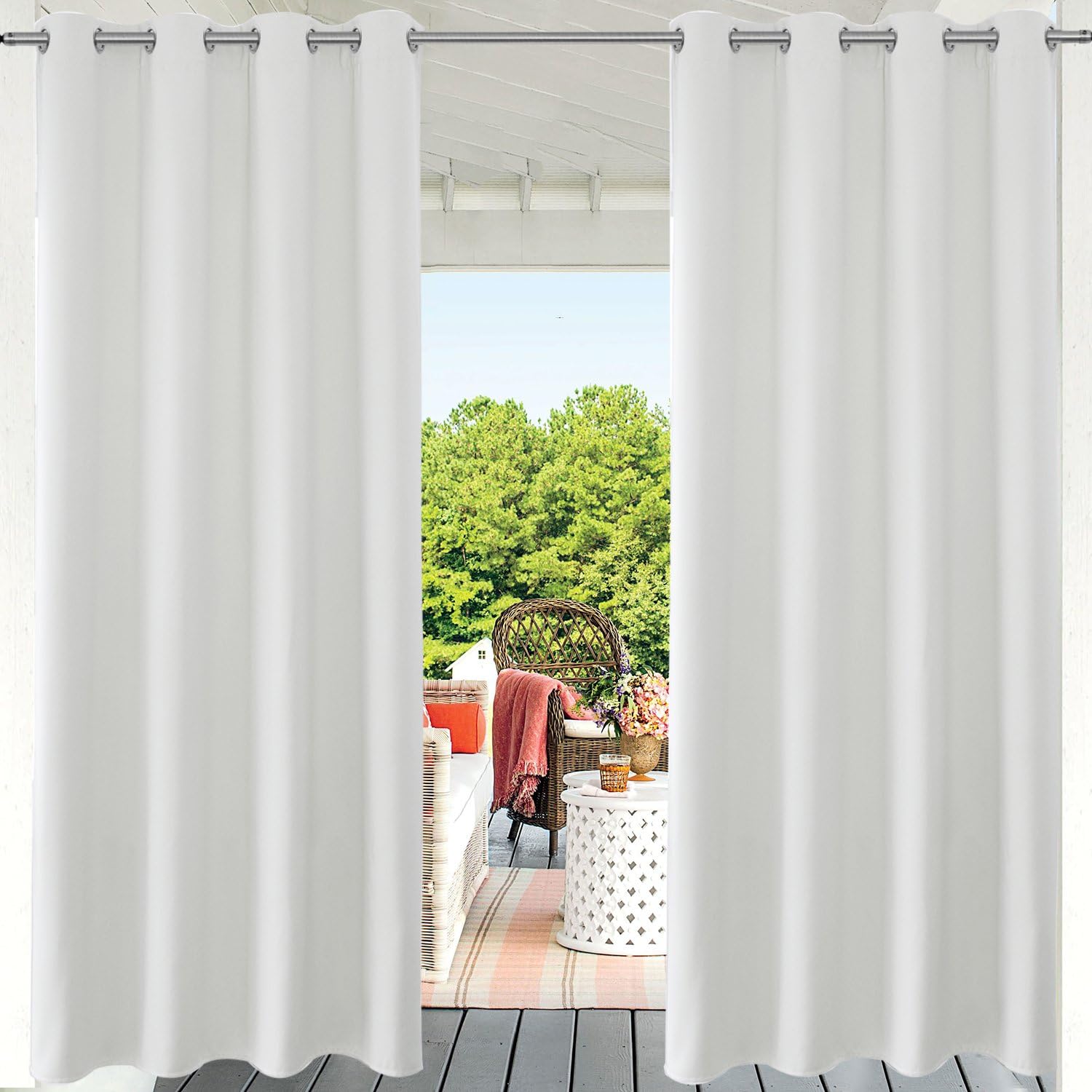 PRAVIVE Privacy Porch Outdoor Curtains - Outdoor Deck Décor Grommet Thermal Insulated Blackout Patio Sun Shade/Blind/Drappery for Pergolas and Gazebos, 52" x 84", Greyish White,1 Panel