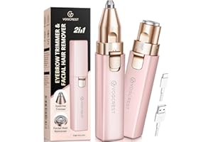 VG VOGCREST Rechargeable Facial Hair Remover for Women: 2 in 1 Electric Eyebrow and Facial Hair Remover - Suitable for Middle-aged Women’s Eyebrow, Chin, and Cheek Trimming - with Built-in LED Light(Pink)
