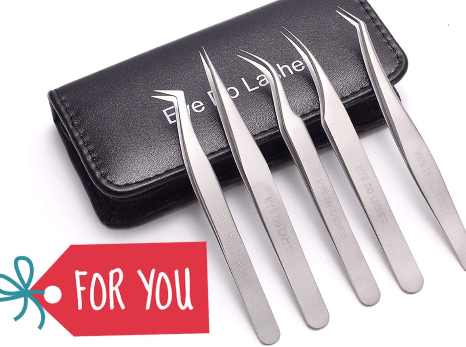 Eyelash Extension Tweezers 5 pcs Individual Hybrid Volume Lashes Professional Precision Curved Angled Tips Surgical Grade Stainless steel Anti-magnetic anti-static Protective case jewellery electronic