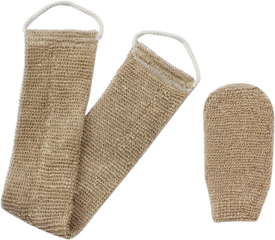 Homgaty Hemp Back Scrubber-100% Natural Exfoliating Back Strap with Mitt