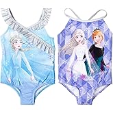 Disney Frozen Princess Anna Elsa Frozen Girls 2 Pack Crossover One Piece Bathing Suits Toddler to Big Kid