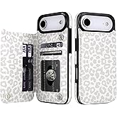 HAOPINSH Wallet Case with Card Holder for iPhone 17 Air, White Leopard Cheetah Pattern Back Flip Folio PU Leather Kickstand Card Slots Case for Women Girls,Shockproof 6.5"