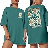 Boho Christian Oversized Shirts Women Religious Faith Shirt Bible Verse Gifts Tee God Short Sleeve Tops