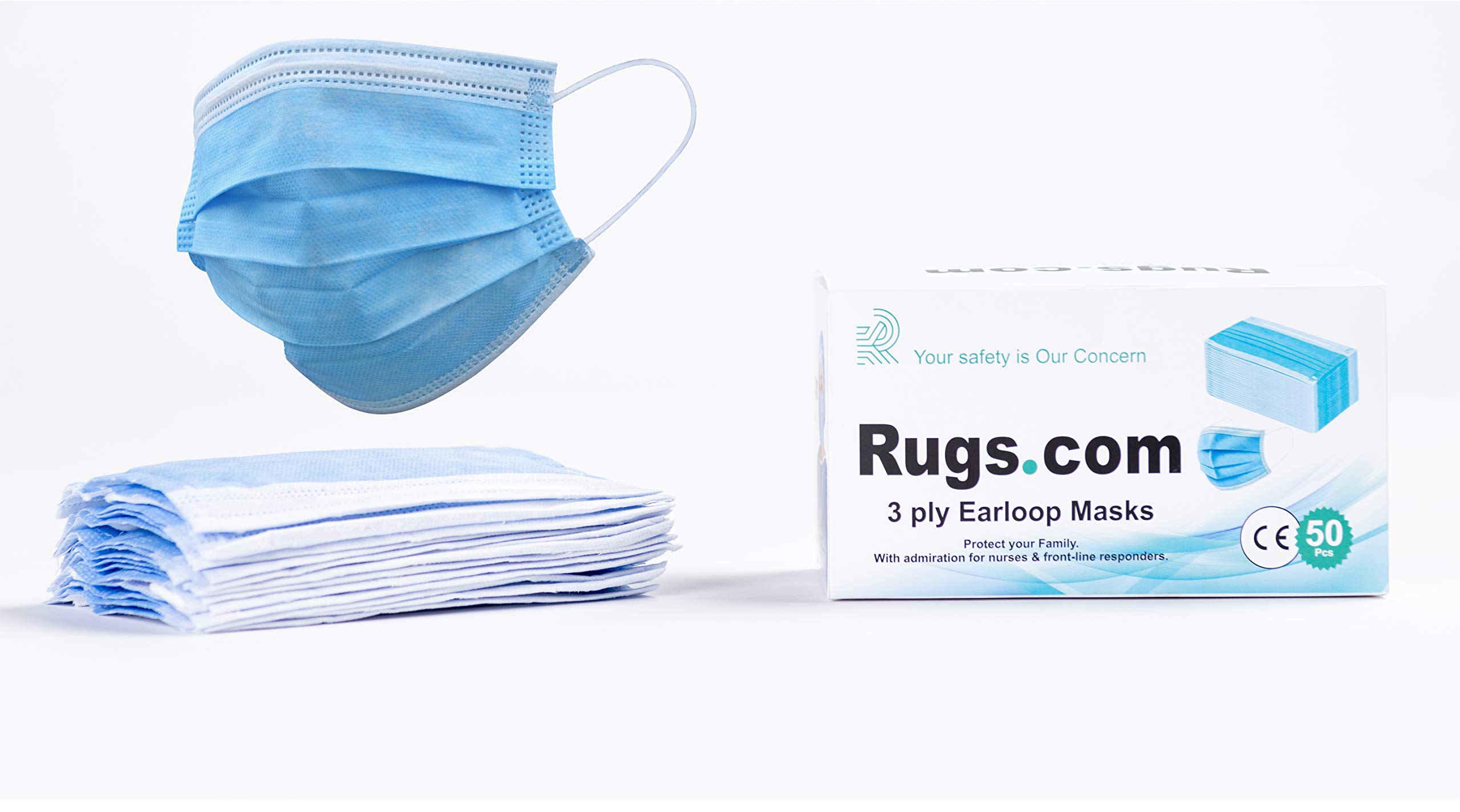 Rugs.com - 50 Pcs (1 Pack) Disposable Face Masks with Ear Loop and Perfect for Everyday Use