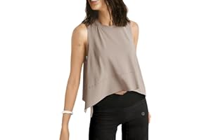 UEU Cropped Tank Tops for Women, Yoga Workout Athletic Shirts, Summer Flowy Split Side Slit Oversized Sleeveless Tee