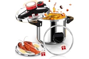 18/8 Stainless Steel Pressure Cooker 10 Litre / 10.5 Quart, [One-Hand Locking] Olla de Presion, [3-In-1] Pressure Cooker Stai