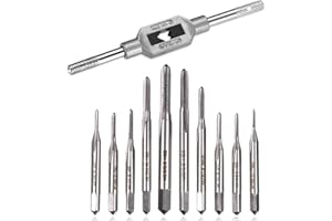 10PCS Micro Taps Bit Set Small Screw Thread Taps,M1-M3.5 Metric Mini Screw Thread Taps W/Adjustable Tap Wrench for Clocks and