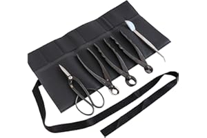 Wazakura Made in Japan 5PCS Bonsai Tool Kit with Roll Bag: Japanese Yasugi Steel Ashinaga Bonsai Scissors, Concave Branch Cut