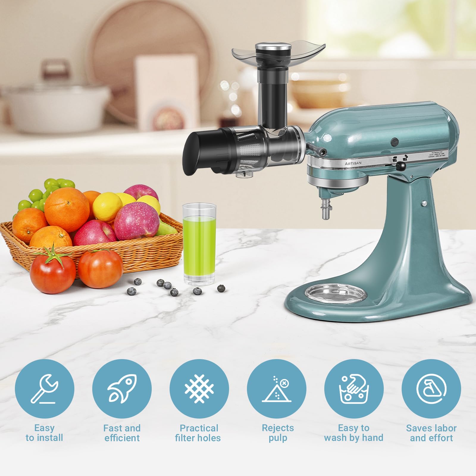 Masticating Juicer Attachment for All Model KitchenAid Stand Mixer, AAOBOSI Cold Press Juicer Attachment w/Clean Brush,as Kitchen Aid Aid Slow Juice Attachment and Accessories(Black)