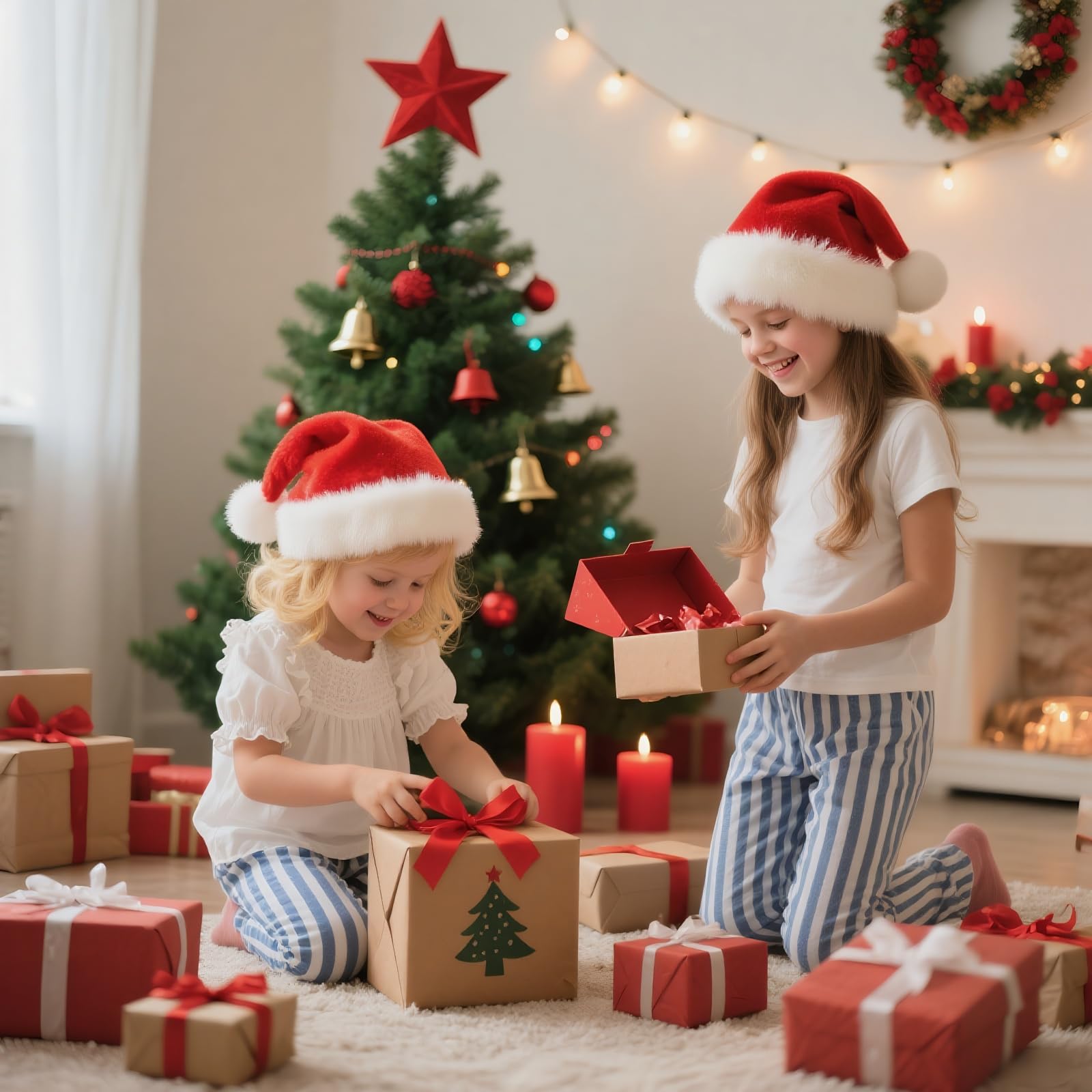 Haomaomao Christmas Hats, Santa Hat for Kids/Baby Unisex Warm Comfort Red Velvet Holiday Xmas Hat for New Year Festive Party