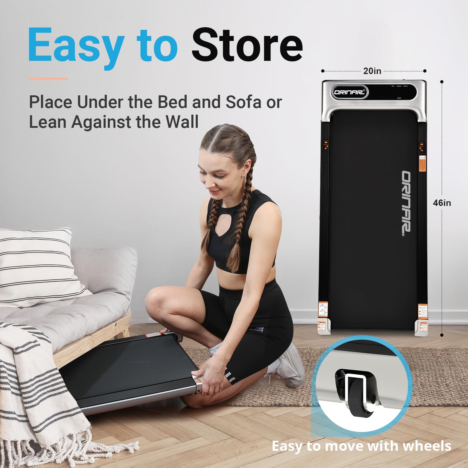 Orinar Walking Pad, Under Desk Treadmill for Home and Office, 2.5 HP Portable Treadmill, 3 in 1 Walking Jogging Running Machine with Remote Control, LED Display