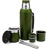 BALIBETOV Complete Yerba Mate Set – Modern Mate Gourd (9 fl oz), Thermal Flask with 2 Spouts (33.8 fl oz), 2 Bombilla Straws – Premium Quality Kit. (Green)