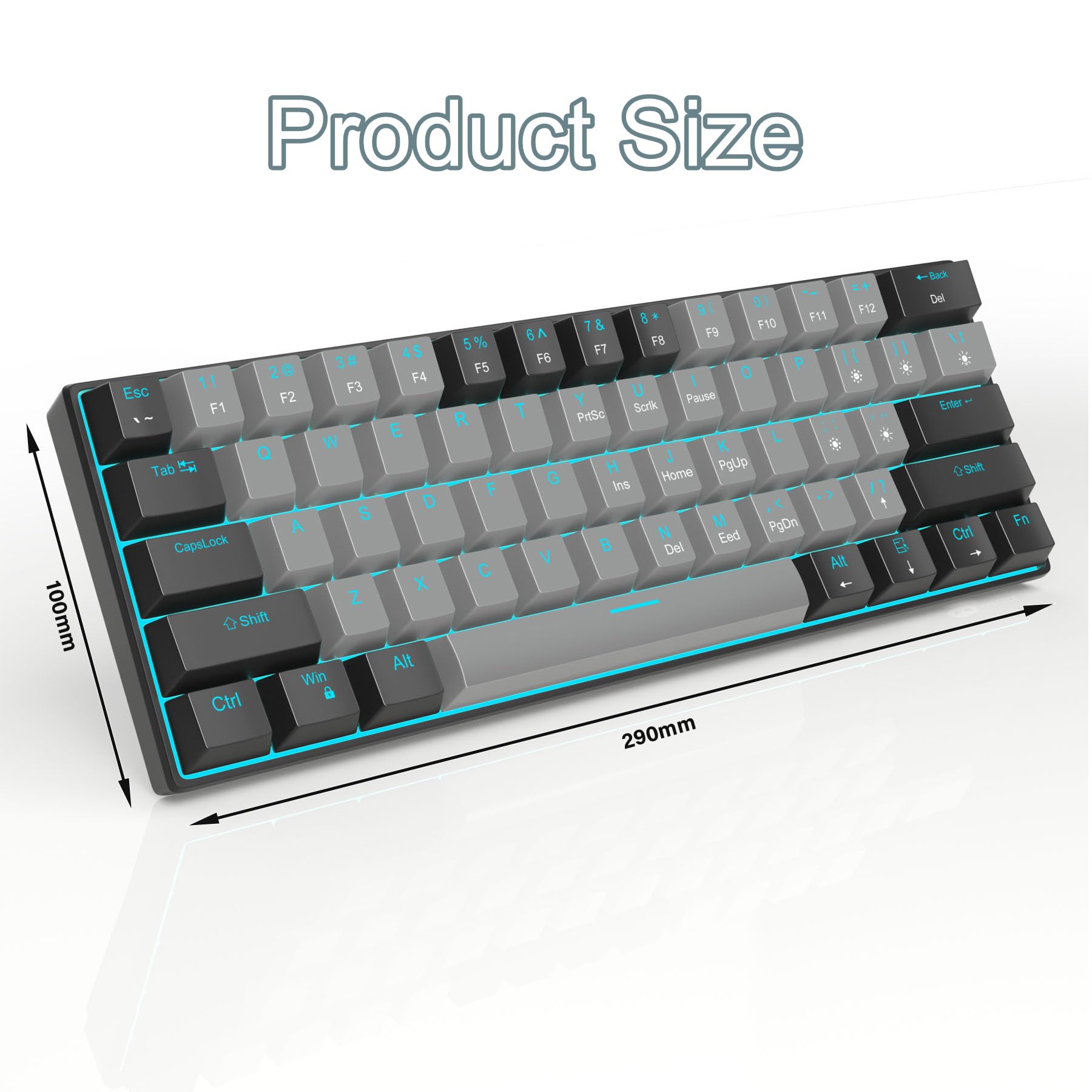 MageGee 60% Mechanical Keyboard with Blue Switches and Sea Blue Backlit Small Compact 60 Percent Keyboard Mechanical, Portable 60 Percent Gaming Key Board Gamer(Black Grey)