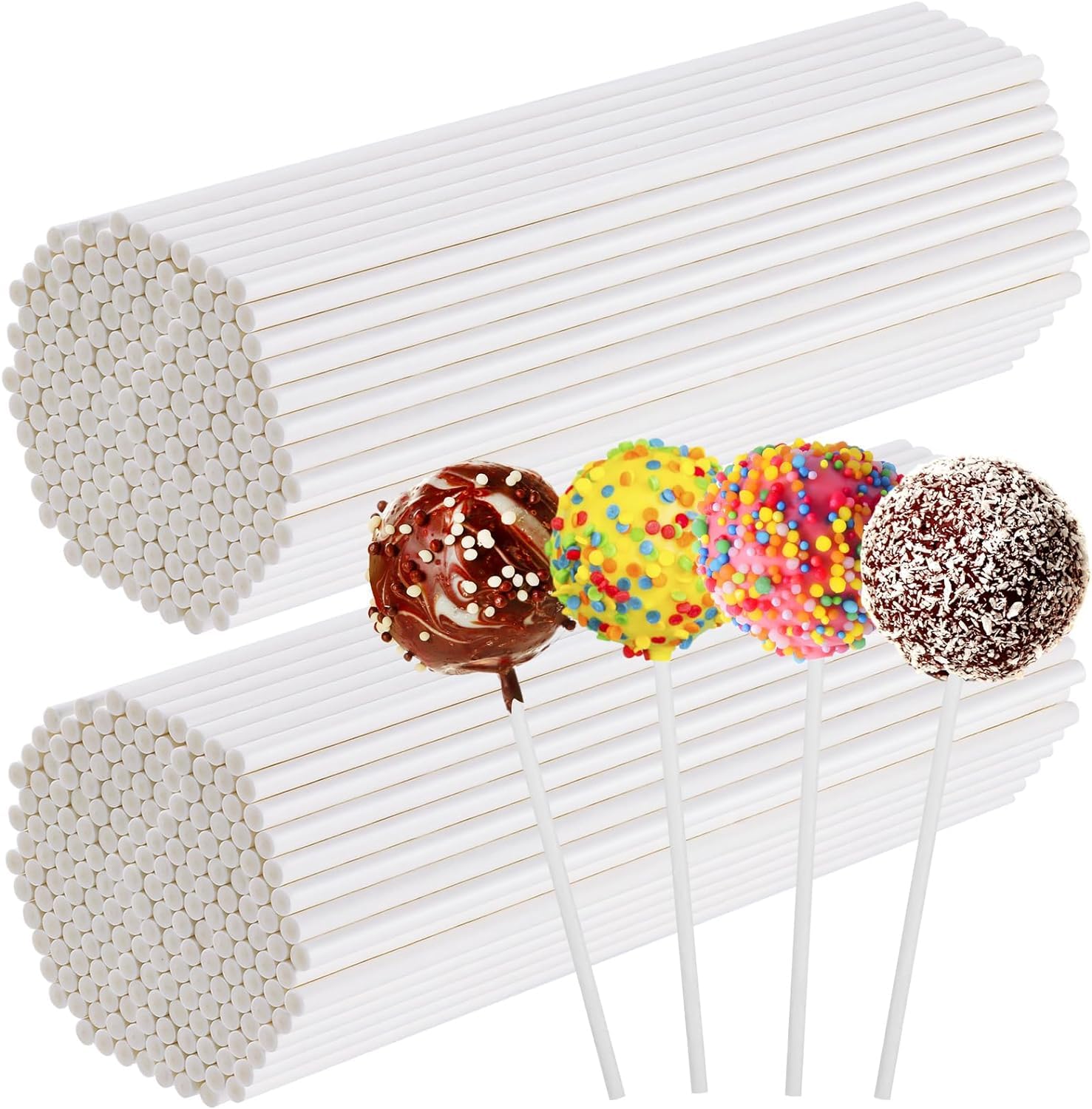 White Lollipop Sticks, 200 Count 6 Inch Reusable Cake Pop Sticks, Plastic Cake Lollipop Stick for Candy Making Accessories