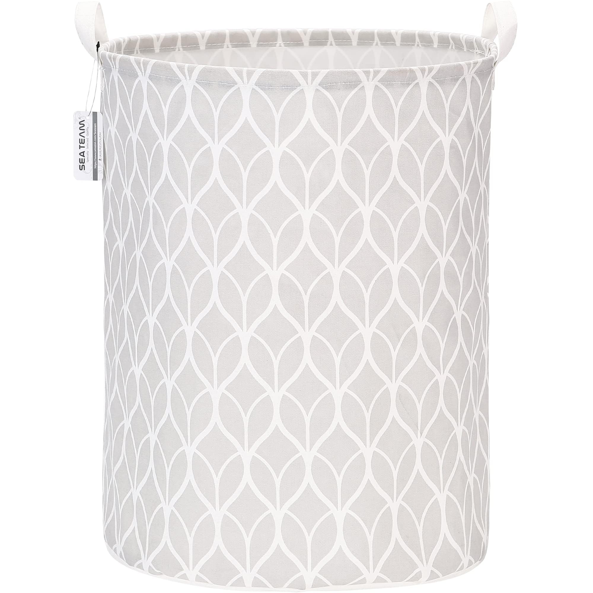 Sea Team 19.7 Inch Large Sized Waterproof Coating Ramie Cotton Fabric Folding Laundry Hamper Bucket Cylindric Burlap Canvas Storage Basket with Stylish Bud Grey Design — image 1