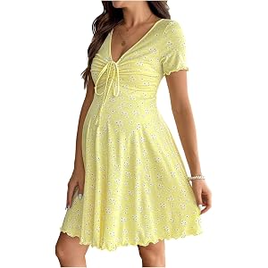 SHENHE Women's Floral Maternity Dress V Neck Short Sleeve Flowy Boho Short Sundress