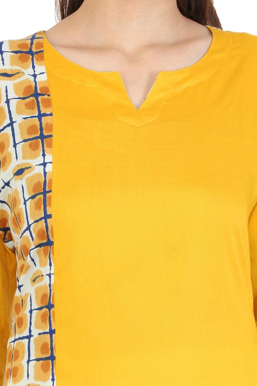 bright cotton women's straight embroidered kurta (yellow)