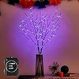 Hairui Lighted Halloween Tree Branches with Timer 32IN 100L Purple Fairy Lights, Black Twig Branch Lights Battery Operated or