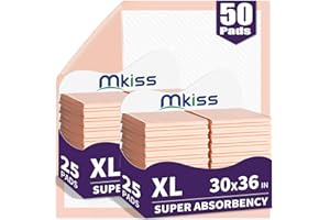 MKISS Bed Pads Disposable [50 Count] Adult Incontinence Underpads 30" x 36" Heavy Duty Absorbent Pee Pad, XL Chucks Leakproof, Extra Large Puppy Training Pad, Waterproof Baby Changing Pad