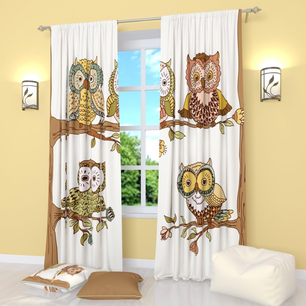 Amazon Com Factory4me Owl Curtains For Girls Room Cartoon Owls Curtain Baby Room Window Panels 84 Inches Home Kitchen