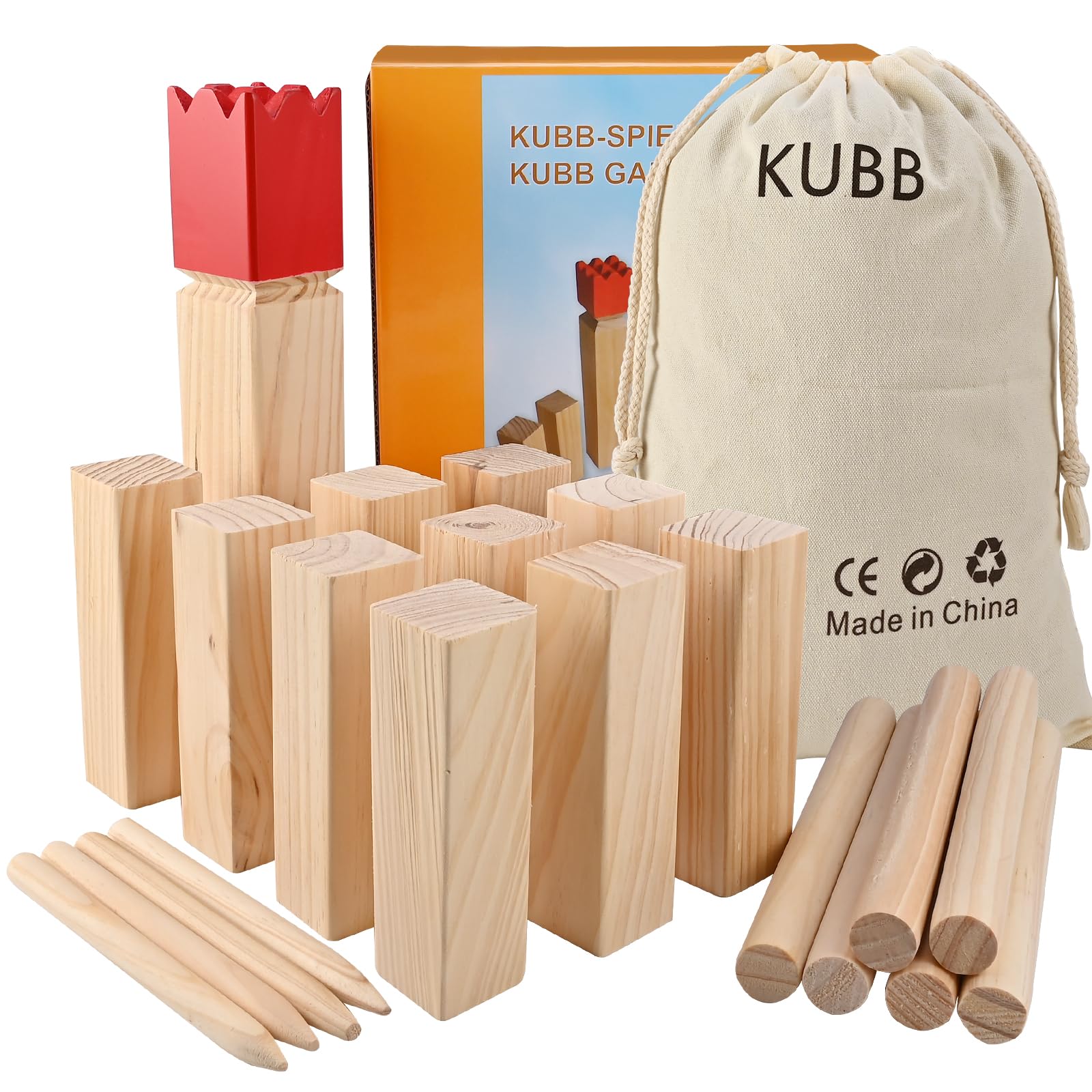 GOLDGE Kubb Game, Viking Chess, Wooden Figures Throwing Game for Kids, Outdoor Entertainment