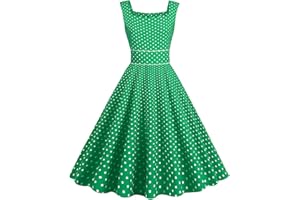 LAWOR Women's Square Neck Swing Party Dress Sleeveless Polka Dot Rockabilly Dress Women Elegant Audrey Dress Tea Dress