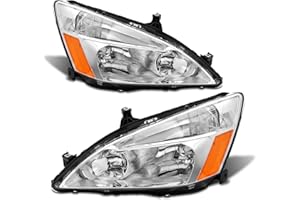 ADCARLIGHTS 2003 2004 2005 2006 2007 Accord Headlight Assembly for 2003-2007 Honda Accord 2/4dr Clear Lens Chrome Housing with Amber Reflector Headlamp Replacement Left and Right Pair