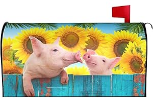 Duduho Funny Pig Sunflower Fence Mailbox Cover Magnetic Mailbox Wraps Post Box Cover Décor 25.5x21 in