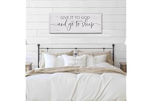 PAQUESTA Give It to God and Go to Sleep Sign 40''×15'' Large Above Bed Wall Decor Farmhouse Bedroom Decor Wood Guest Room Decor Framed Wall Art Rustic Master Bedroom Essentials Wall Decoration (Large)