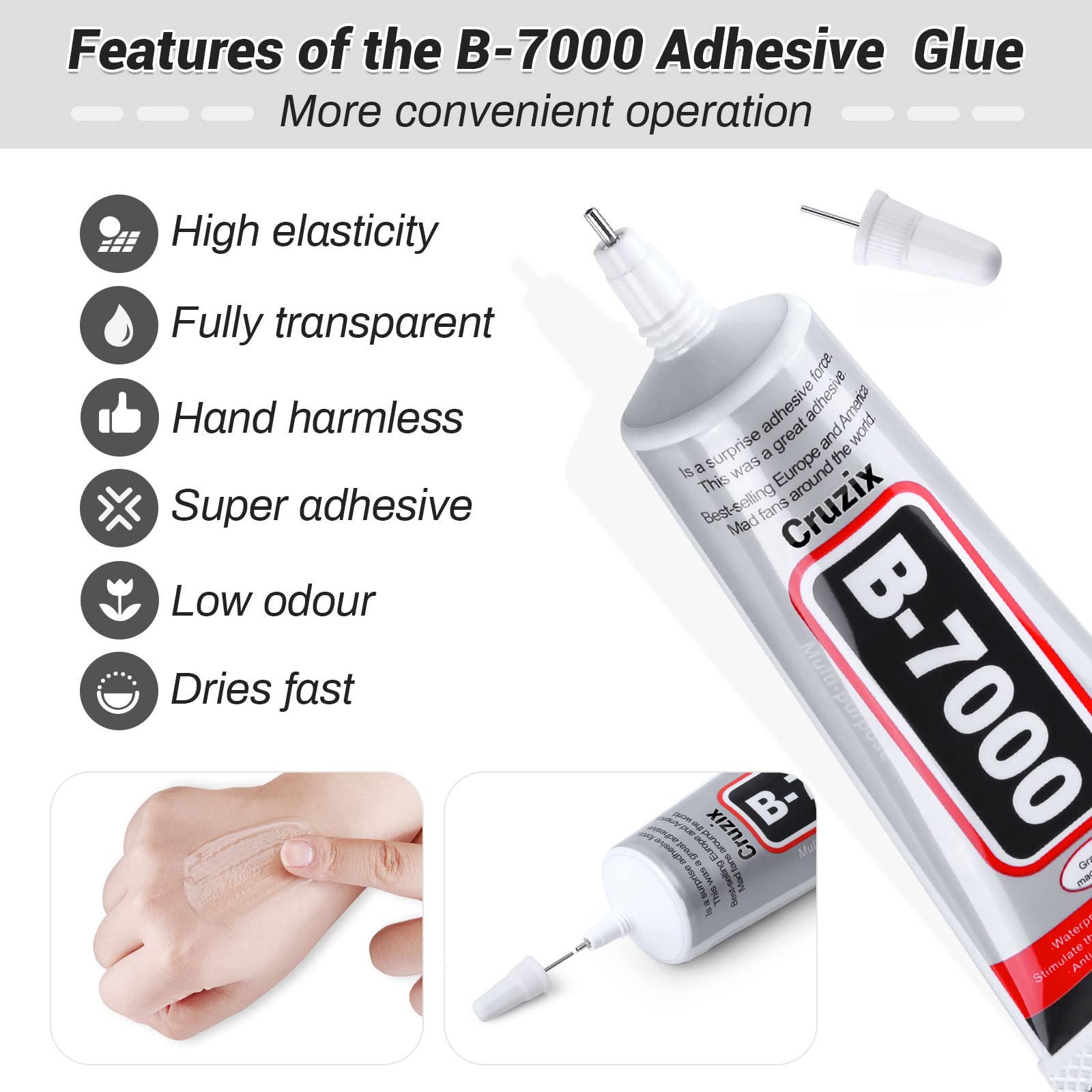 B7000 Jewelry Bead Glue for Jewelry Making, Clear 3.7 fl oz B7000+Plus Multipurpose Super Adhesive Glue for Rhinestone Crafts Fabric Metal Stone Nail Art Wood Glass (110 ml/ 3.7oz)