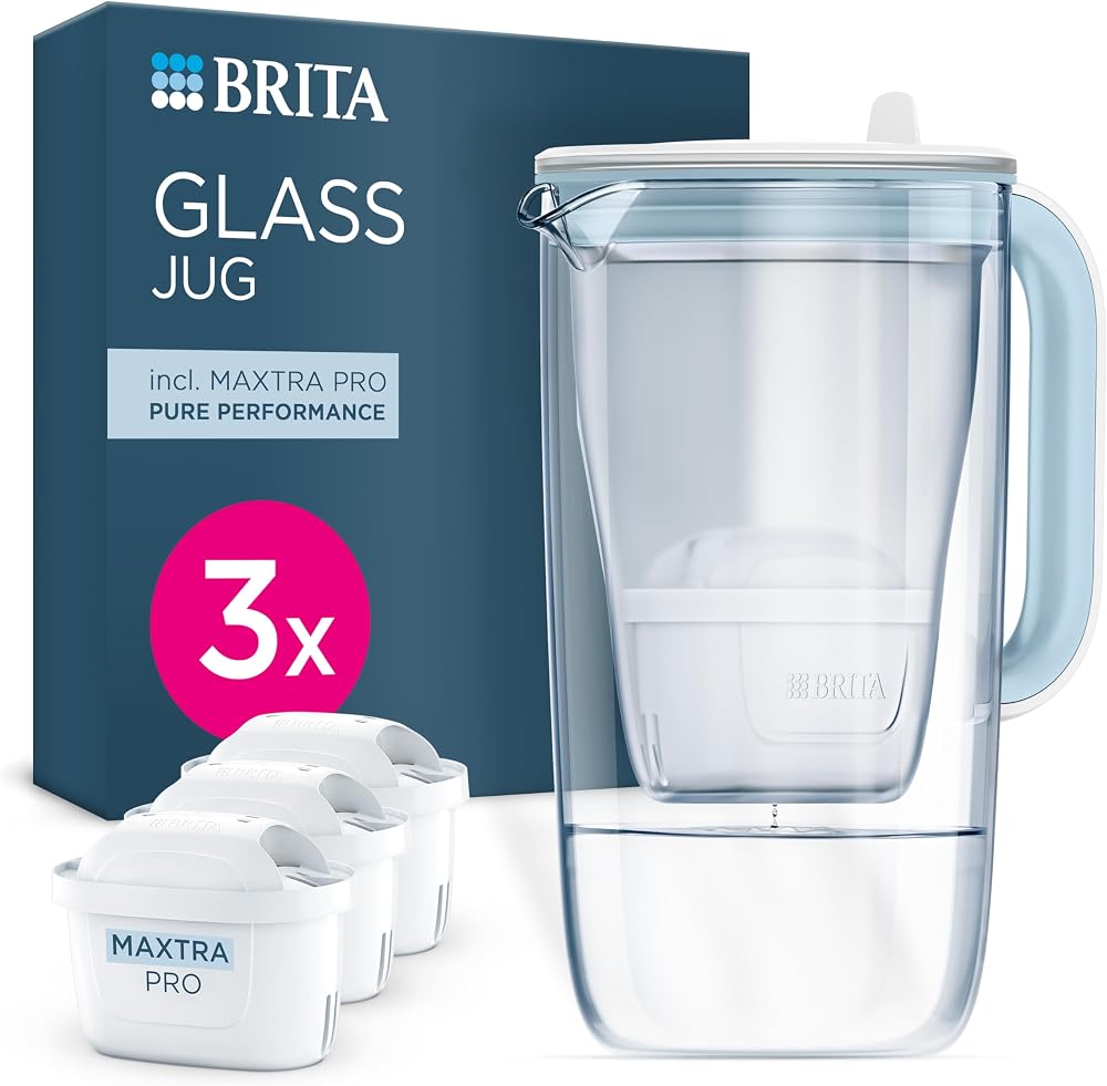 BRITA Glass Water Filter Jug 2.5L Light Blue with MAXTRA PRO 3 Filters
