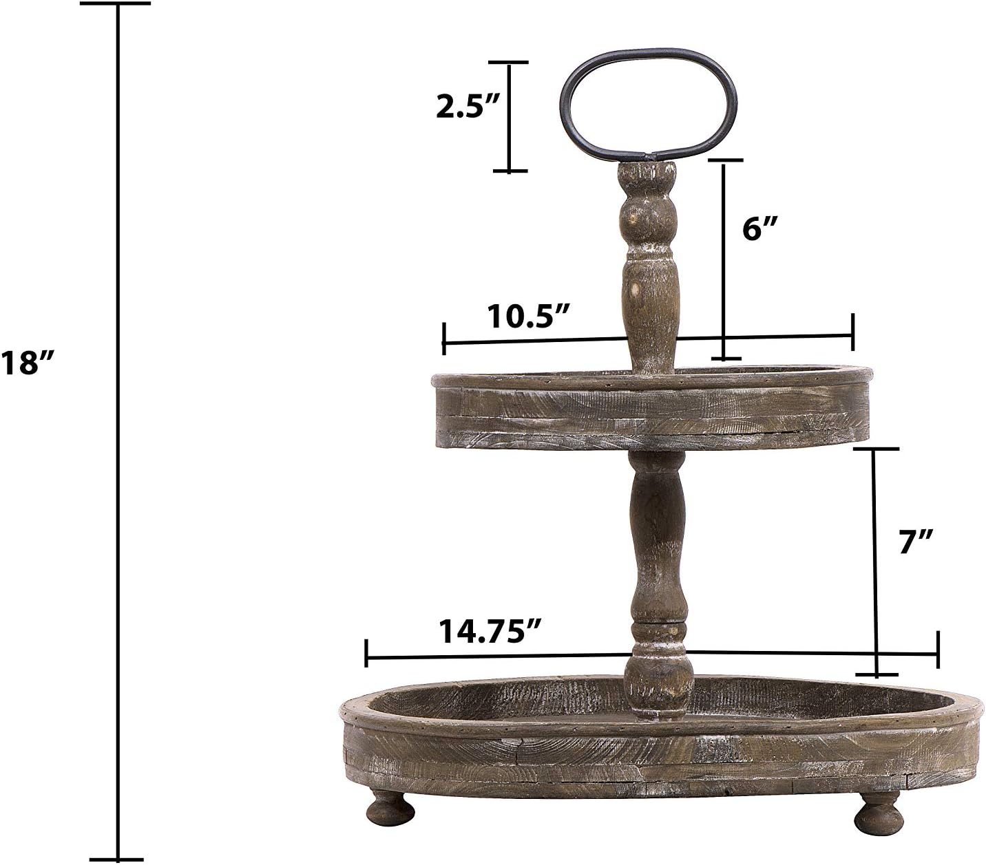 Creative Co-Op Distressed Brown Wood Metal Handle Two-Tier Tray: Home & Kitchen