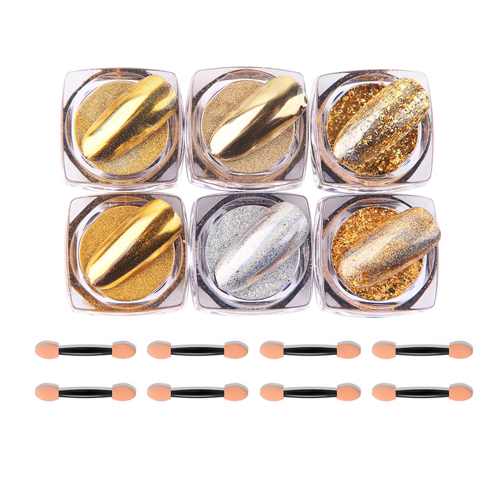 Chrome Nail Powder,6 Boxes Aurora Magic Mirror Effect Nail Powder Dust Manicure Pigments,Holographic Nail Glitter Sequins for DIY Nail Art Design Decoration (Gold)