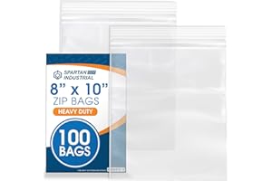 Spartan Industrial - 8” X 10” (100 Count) 4 Mil Heavy Duty Clear Plastic Reclosable Zip Poly Bags with Resealable Lock Seal Z