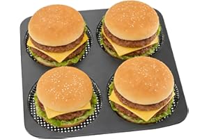 5 Inch Large Hamburger Bun Pan, 4 Cavity Nonstick & Heat Resistant Hamburger Bun Mold for 10cm Buns, Oven & Microwave Safe, B