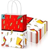 Joottuan 24 Pcs Cartoon Paper Bags Animation Party Gift Bags Red Kraft Treat Bag with Handle Birthday Party Supplies Paper Goodie Bag for Birthday Theme Supplies Baby Shower Decorations